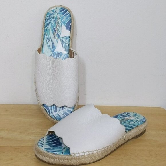 J. McLaughlin Shoes - J. Mclaughlin Pebbled Leather Slide Tropical Espadrille Sandals Shoes